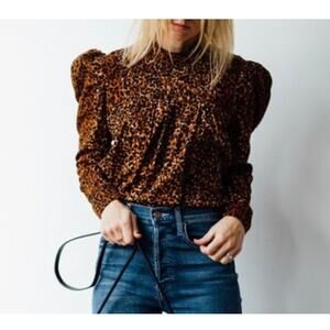 Ulla Johnson Vesna Leopard Print Blouse Brown Black Long Sleeve Cotton Size 6